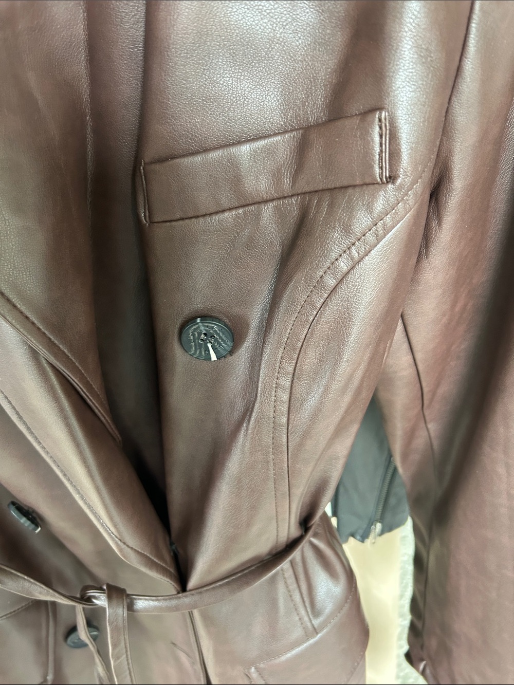 Avec Les Filles Chocolate Brown FAUX Leather Trench Coat NWT - Picture 6 of 11